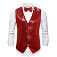 thumbnail image 1 of Men's Sequins Suit Vest - V-Neck Regular-Fit Dress Shiny Waistcoat Bowtie 2 Pieces for Wedding, Prom, Party, 1 of 3