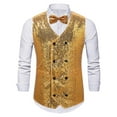 thumbnail image 1 of Men's Sequins Vest Slim Fit 3-Button Christmas Party Vest Shiny Dress Waistcoat for Wedding 80s 90s Prom Outfits (M, Gold 01), 1 of 6