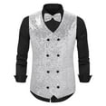thumbnail image 1 of Men's Sequins Vest Slim Fit 3-Button Christmas Party Vest Shiny Dress Waistcoat for Wedding 80s 90s Prom Outfits (S, Silver 02), 1 of 3