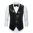 thumbnail image 1 of Men's Sequins Vest Slim Fit 3-Button Christmas Party Vest Shiny Dress Waistcoat for Wedding 80s 90s Prom Outfits (XL, Black), 1 of 3