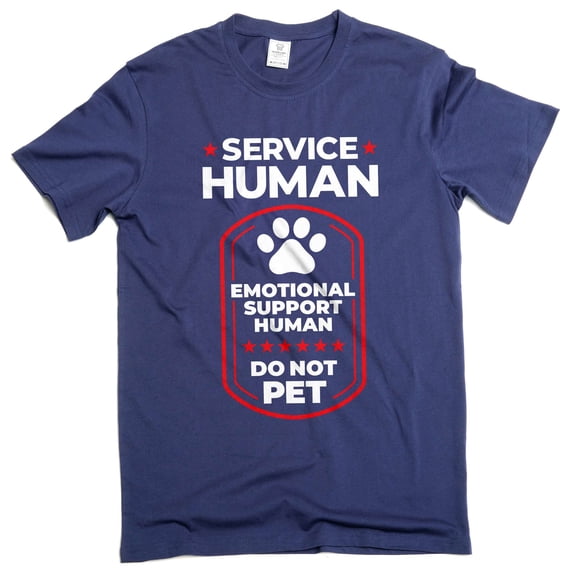 Men's Service Human Shirt Emotional Support Tee Funny Saying T-Shirt Joke Tee (Large Navy Blue)