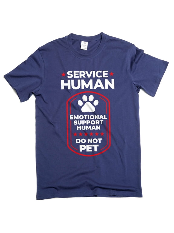 Men's Service Human Shirt Emotional Support Tee Funny Saying T-Shirt Joke Tee (Medium Navy Blue)