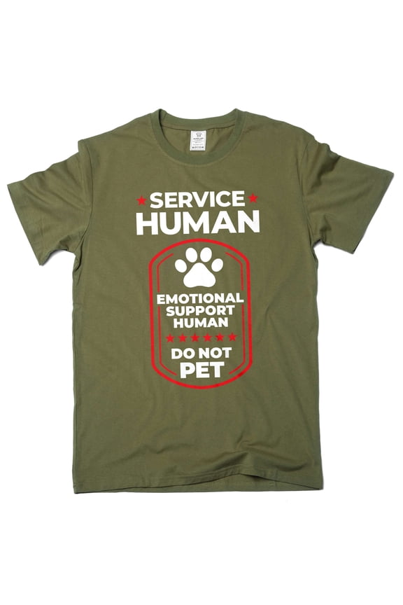Men's Service Human Shirt Emotional Support Tee Funny Saying T-Shirt Joke Tee (XX-Large Military Green)