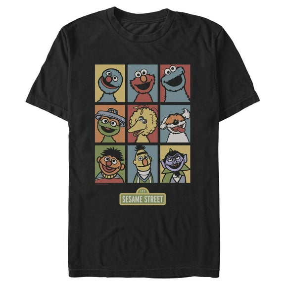 Men's Sesame Street 9 Panel Puppet Grid Graphic T-Shirt