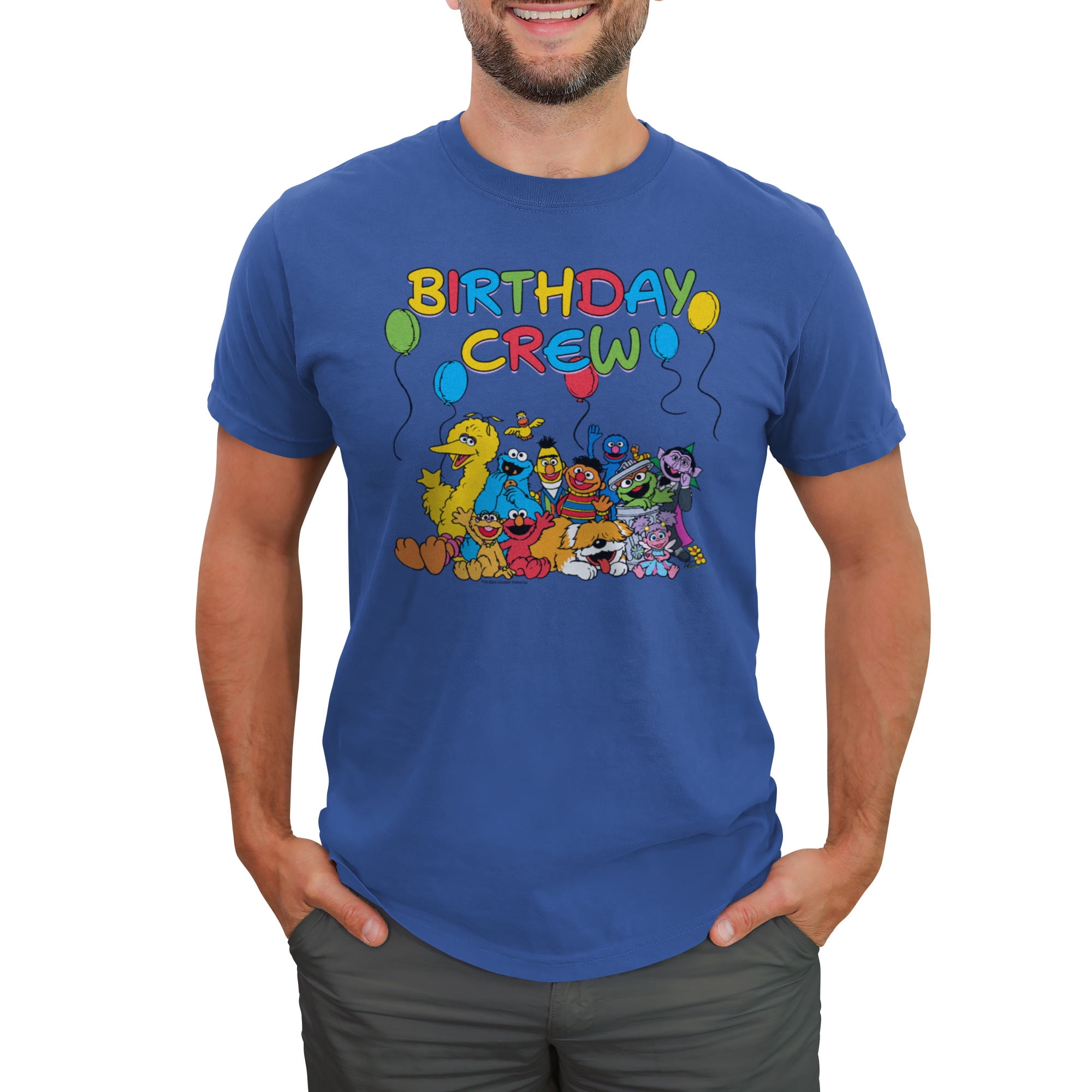 SESAME STREETフォトアートTシャツ（BLU-S）　Sサイズ Men's Sesame Street Birthday Crew Graphic T-Shirt, XL, Blue