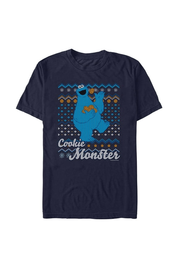 Men's Sesame Street Cookie Monster Ugly Christmas Sweater Print  Graphic T-Shirt