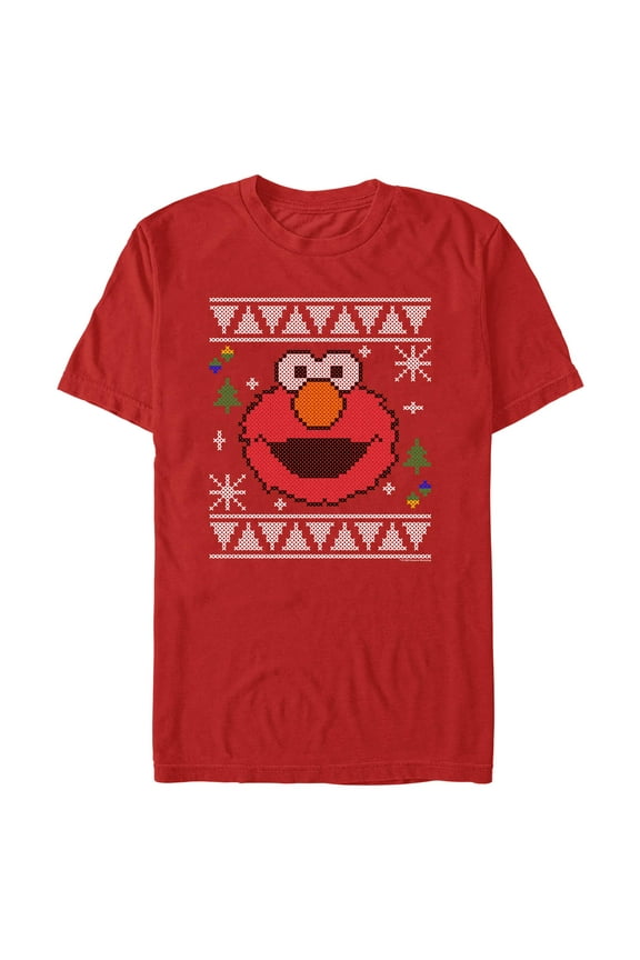 Men's Sesame Street Elmo Face Ugly Christmas Sweater Print Graphic T-Shirt