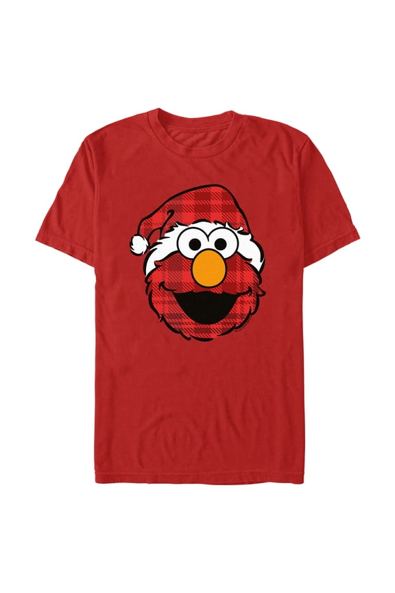 Men's Sesame Street Elmo Plaid Pattern Face Graphic T-Shirt