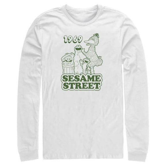 Men's Sesame Street Group Green Outline 1969  Long Sleeve Shirt