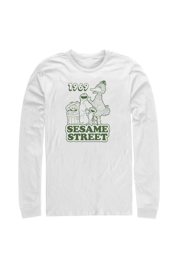 Men's Sesame Street Group Green Outline 1969 Long Sleeve Shirt