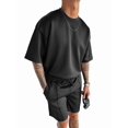 thumbnail image 1 of Men's Sets Crew Neck Set Pockets 2 Piece Shirt Shorts Outfit for Summer Black S, 1 of 7