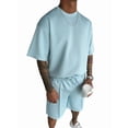 thumbnail image 1 of Men's Sets Crew Neck Set Pockets 2 Piece Shirt Shorts Outfit for Summer Light Blue M, 1 of 7