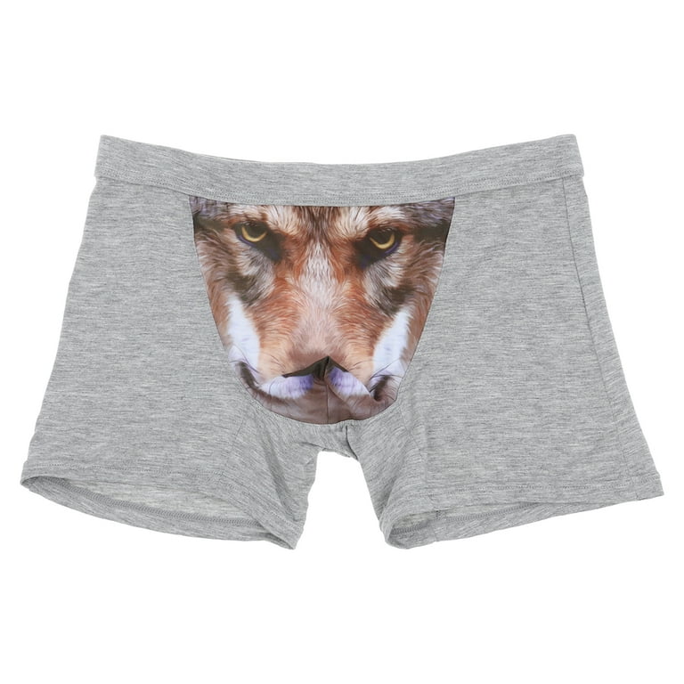 Men's Sexy 3D Wolf Head Animal Underwear Briefs Stretch Modal Underpants  Size 3XL (Grey) 