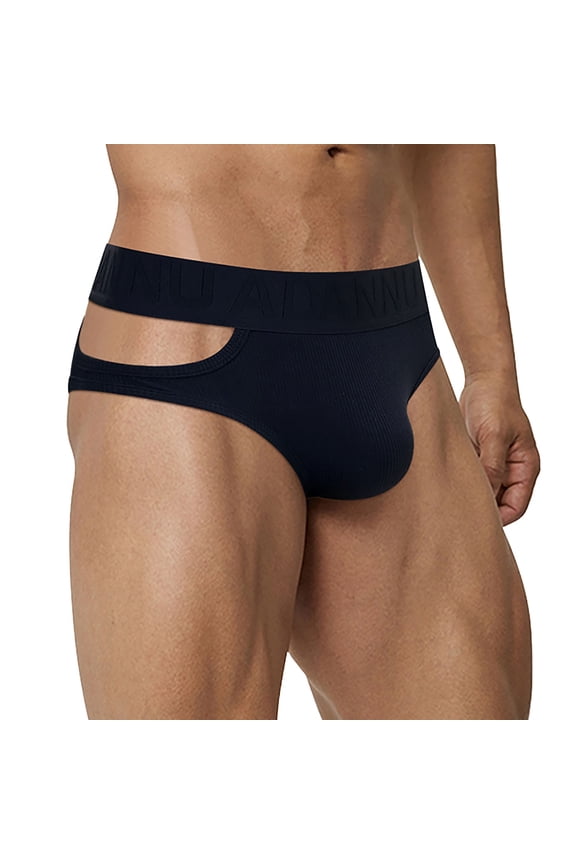 Men's Sexy Briefs Pants Low Waist Sports Breathable Cotton Hollowed Out Big Pocket Underwear