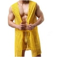 thumbnail image 1 of Men's Sexy Hollow Hooded Sleeveless Robes Bathrobes Mesh See-Through Lingerie Sleepwear Pajamas, 1 of 4
