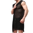 thumbnail image 1 of Men's Sexy Hollow Hooded Sleeveless Robes Bathrobes Mesh See-Through Lingerie Sleepwear Pajamas, 1 of 4