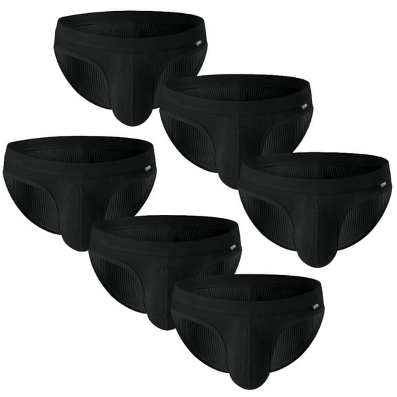 Men's Sexy Low-Rise Briefs Moisture-Wicking Ribbed Design for Active Wear, 6-Pack, Black, Size XL