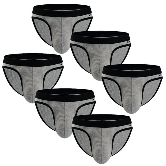 Men's Sexy Low-Rise Briefs Moisture-Wicking Ribbed Design for Active Wear, 6-Pack, Gray, Size L