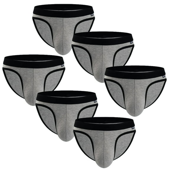 Men's Sexy Low-Rise Briefs Moisture-Wicking Ribbed Design for Active Wear, 6-Pack, Gray, Size M
