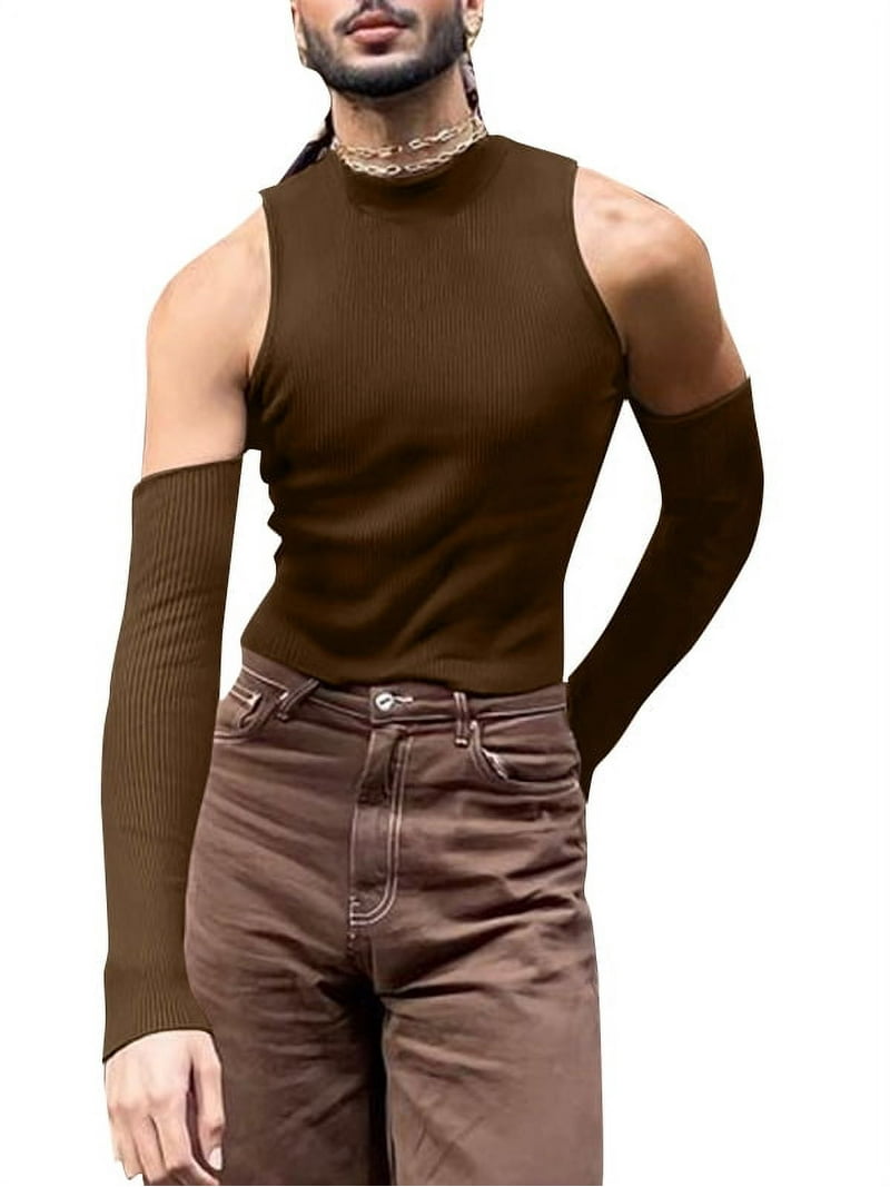 Men's Sexy Off Shoulder Cutout Long Sleeve T-Shirt Tops - Walmart.com