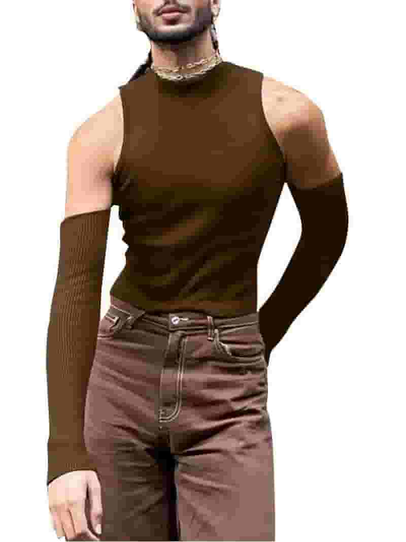 Men's Sexy Off Shoulder Cutout Long Sleeve T-Shirt Tops Men's Sexy Off Shoulder Cutout Long Sleeve T-Shirt Tops