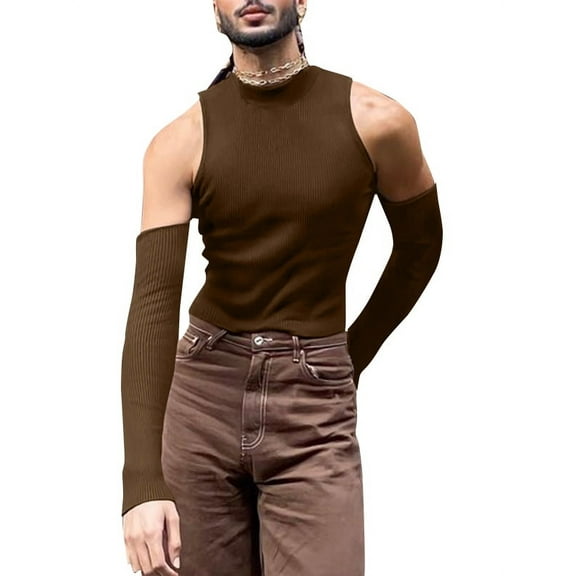 Men's Sexy Off Shoulder Cutout Long Sleeve T-Shirt Tops