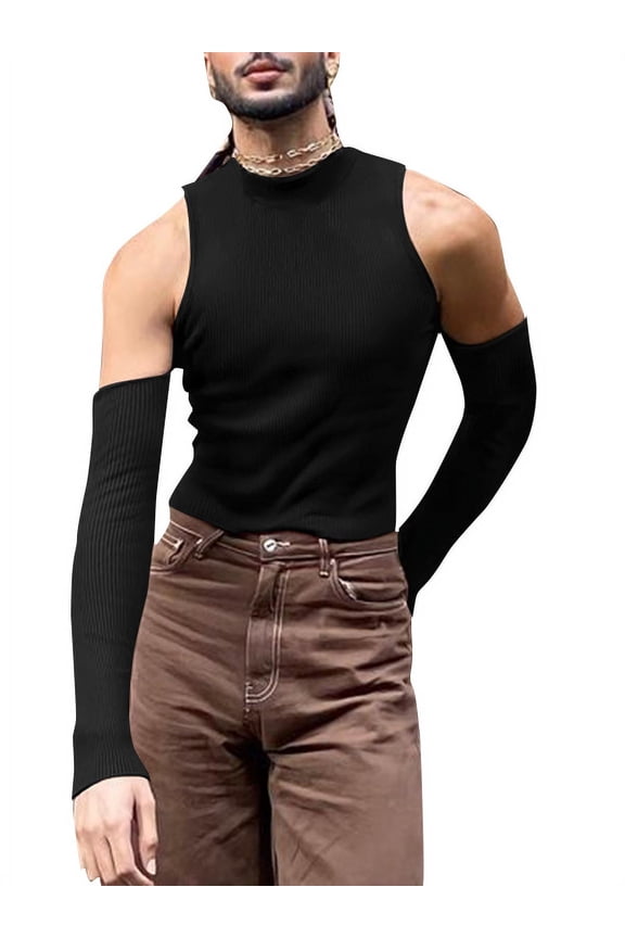 Men's Sexy Off Shoulder Cutout Long Sleeve T-Shirt Tops