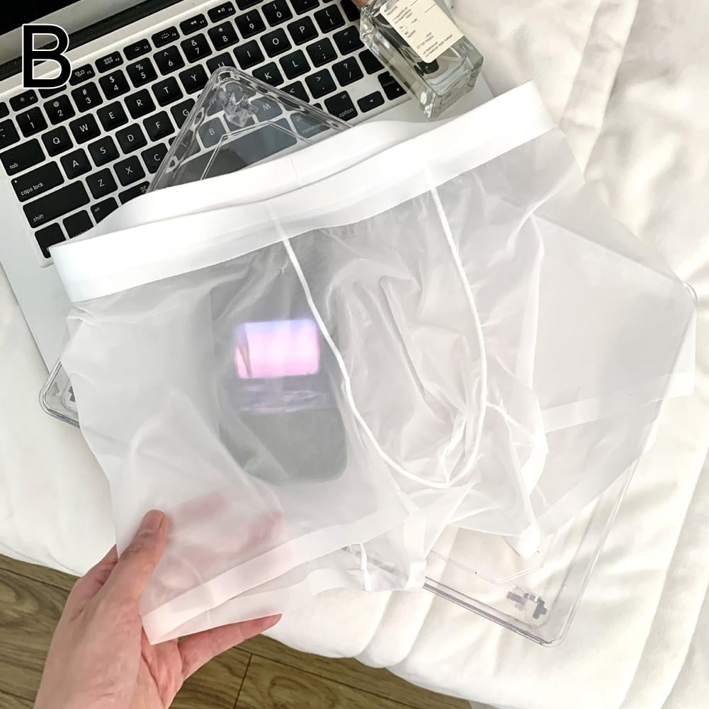 Men's Sexy Sheer Boxer Briefs Seamless See-through CS Silk Ice ...