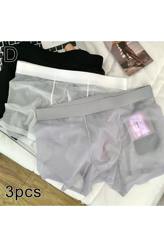 Men's Sexy Sheer Boxer Briefs Seamless See-through CS Silk Ice Underwear N9O1