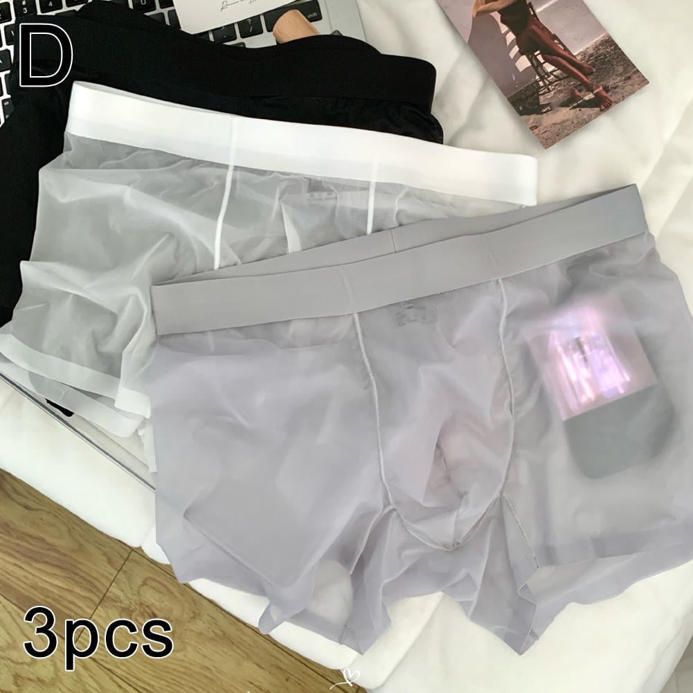 Men's Sexy Sheer Boxer Briefs Seamless See-through Ice Silk Underwear # ...