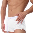 thumbnail image 1 of Men's Sexy Swimming Trunks - Elastic Waist, Zipper Pockets, Side Slits - Quick Dry Nylon/Spandex Beach Surf Shorts, 1 of 7