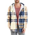 thumbnail image 1 of Men's Shacket Jacket Plaid Check Print Pocket Long Sleeved Button Hooded Fashion Coat Outwear, 1 of 6