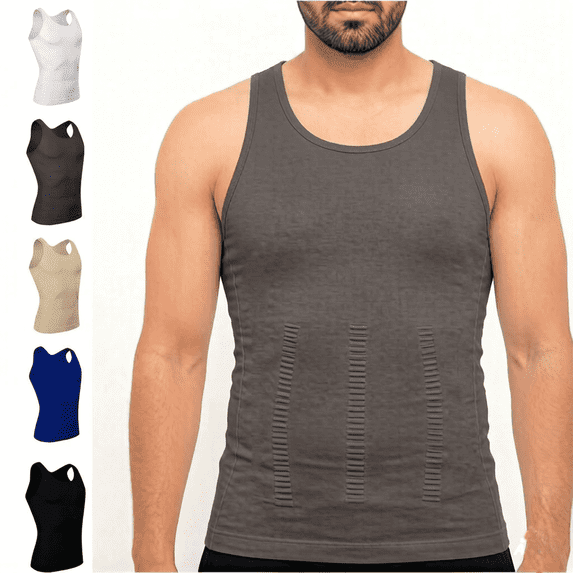 Men's Compression Tank Top, Slim Underwaist Body Shaper Tummy Control Chest Support Breathable Compression Undershirts for Men