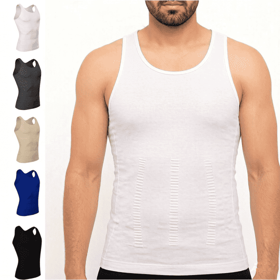 Men's Compression Tank Top, Slim Underwaist Body Shaper Tummy Control Chest Support Breathable Compression Undershirts for Men