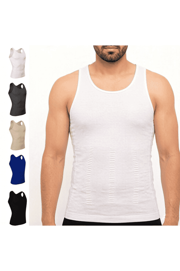 Men's Compression Tank Top, Slim Underwaist Body Shaper Tummy Control Chest Support Breathable Compression Undershirts for Men