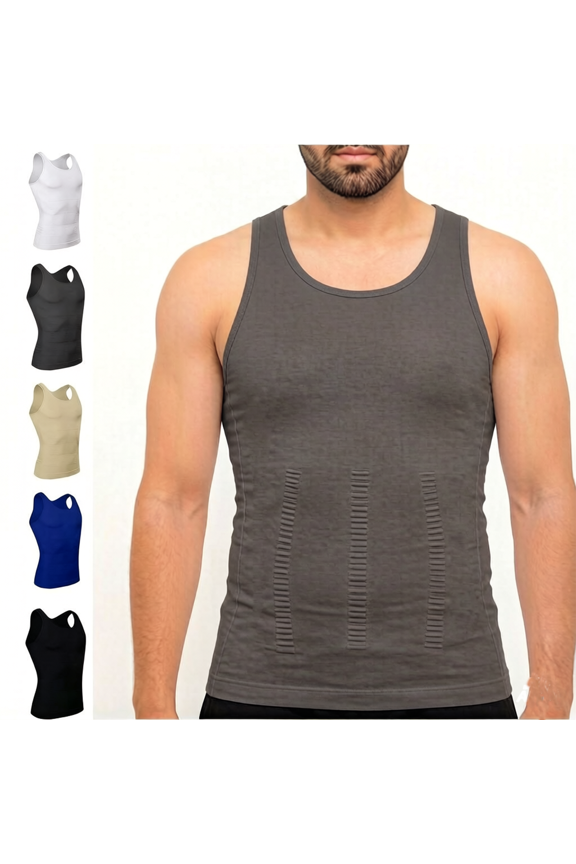 Men's Compression Tank Top, Slim Underwaist Body Shaper Tummy Control Chest Support Breathable Compression Undershirts for Men