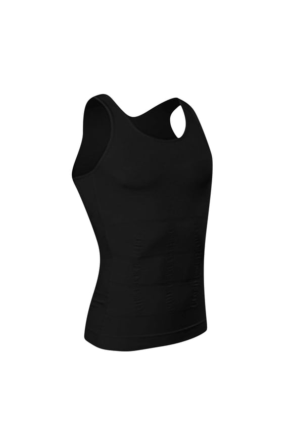Men's Shaper Tank Compression Shirt Slim Underwaist Body Shaper Tummy Control Chest Support Breathable Seamless Slimming Undershirt- XL Black