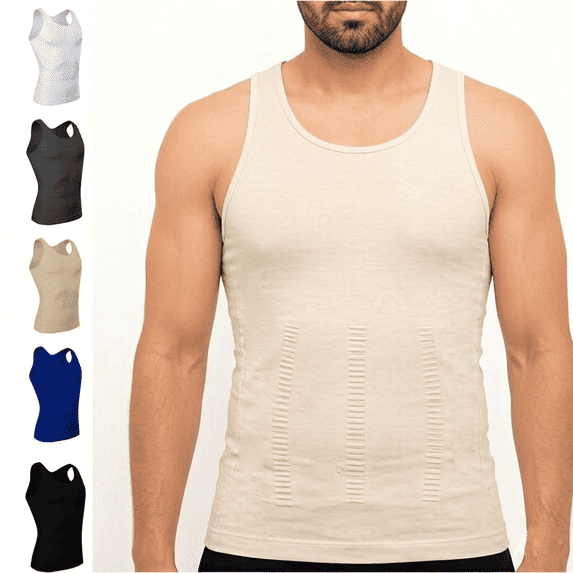 Men's Compression Tank Top, Slim Underwaist Body Shaper Tummy Control Chest Support Breathable Compression Undershirts for Men