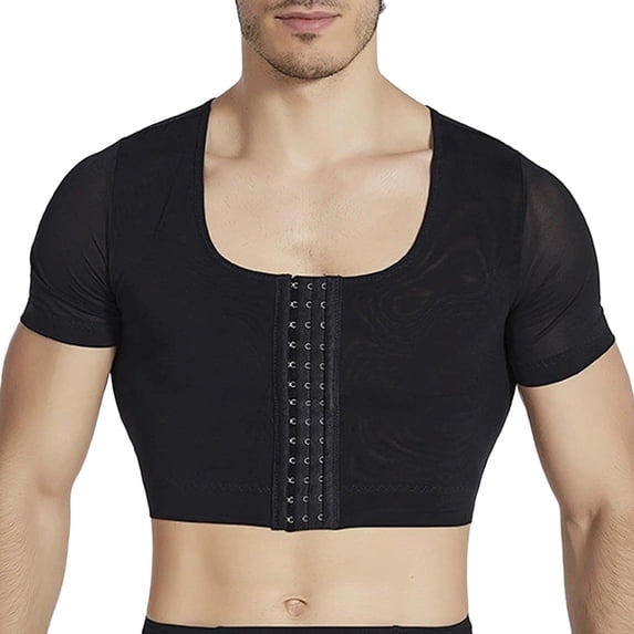 Men's Shapewear Nylon Front Button Corset Short Sleeve Breathable Shaping Tight Tank Top