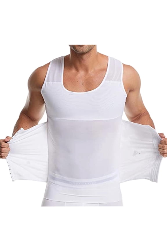 Men's Shapewear Tank Top Mesh Side Panels Straps Compression Vest for Workout White M