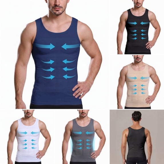 Men's Shaping Compression Muscle Vest, Sleeveless Cut Off Workout Tank Top, Athletic Bodybuilding Shirt for Gym Training Navy XL