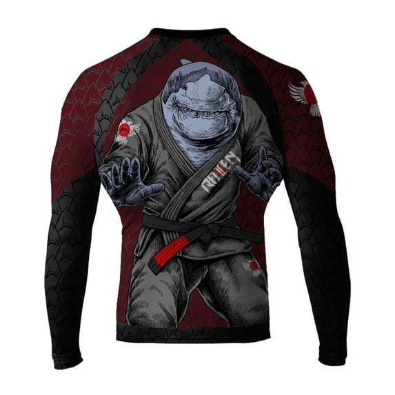 Men's Shark Attack MMA BJJ Long Sleeve Rash Guard Small