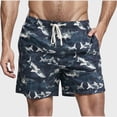 thumbnail image 1 of Men's Shark Print Swim Trunks with Camouflage Background Drawstring Waistband and Side Pockets - Small, Navy, 1 of 5