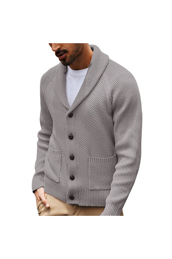 Men's Shawl Collar Button Cardigan Sweater Long Sleeve Knit Casual Work Jacket