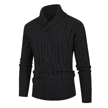 Men's Shawl Collar Cable Knit Pullover Sweaters Long Sleeve Basic Tops Slim Fit Solid Color Fall Winter Warm Sweaters