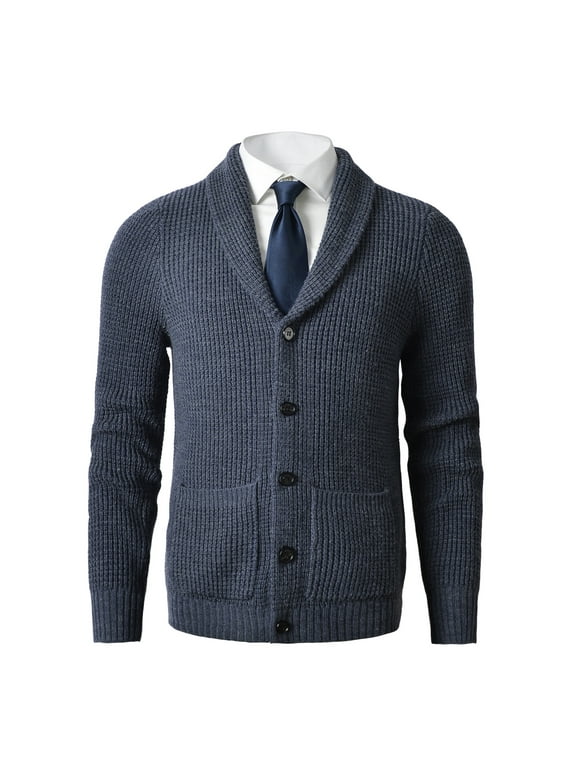 Men's Shawl Collar Cardigan Sweater Button up Merino Wool Sweater