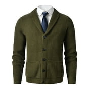 Mens Shawl Collar Cardigan Sweater Button up Merino Wool Sweater