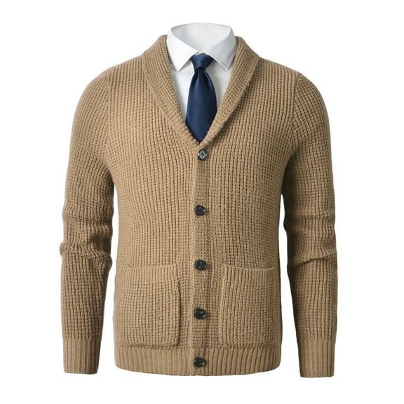 Men's Shawl Collar Cardigan Sweater Button up Merino Wool Sweater