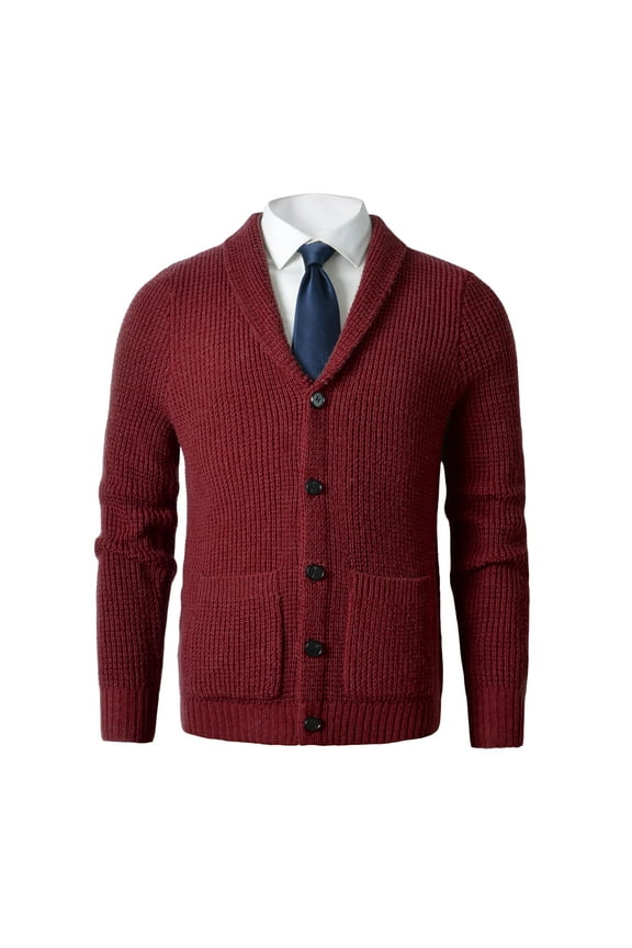 Men's Shawl Collar Cardigan Sweater Button up Merino Wool Sweater