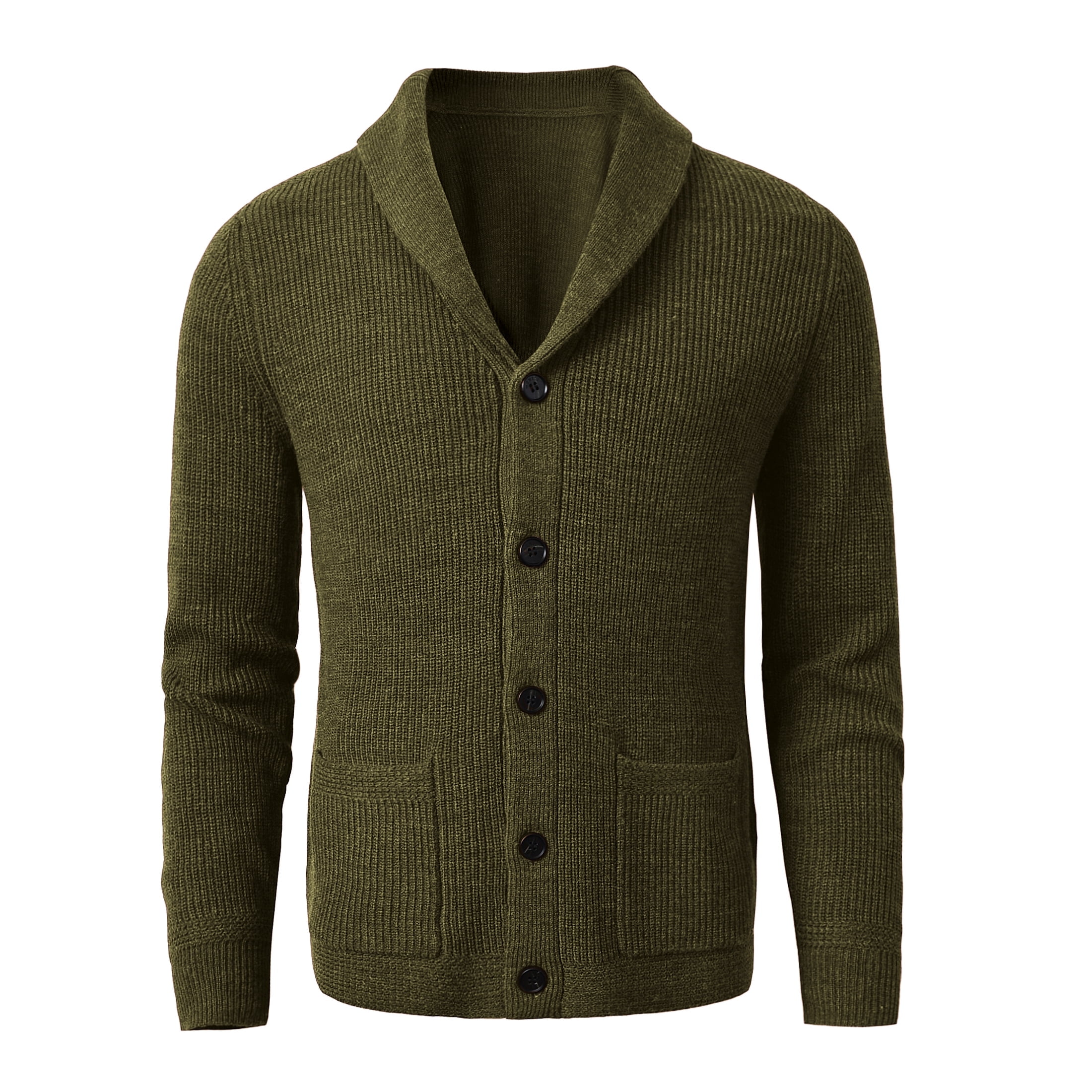 Men's Shawl Collar Cardigan Sweater Slim Fit Cable Knit Button up Merino wool Sweater with Pockets